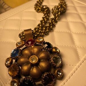 Very old vintage Elegant Gold and Multicolor Glass Pendant Necklace